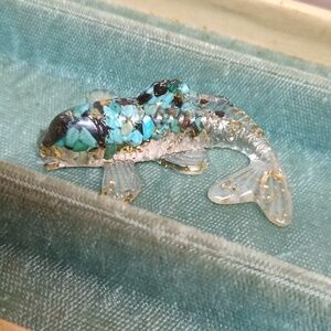 Decorative Blue Gold Good Luck Fish Figurine Coin